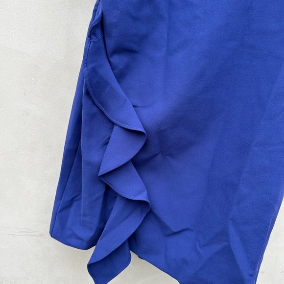 Likely Malta Bodycon Mini Dress Blue Asymmetric Ruffle Skirt Puff Sleeves Sz 6 - Picture 6 of 9